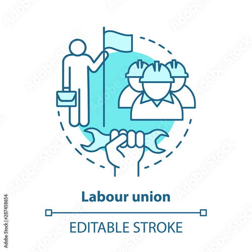 Labour union blue concept icon. Employee right protection idea thin line illustration. Trade union. Worker association. Staff interests representative. Vector isolated outline drawing. Editable stroke