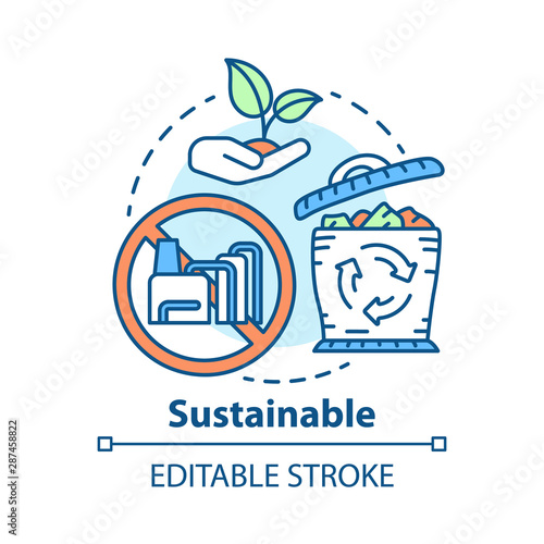 Sustainable concept icon. Reducing unnecessary waste idea thin line illustration. Recycling, greening. Natural resource consumption decreasing. Vector isolated outline drawing. Editable stroke