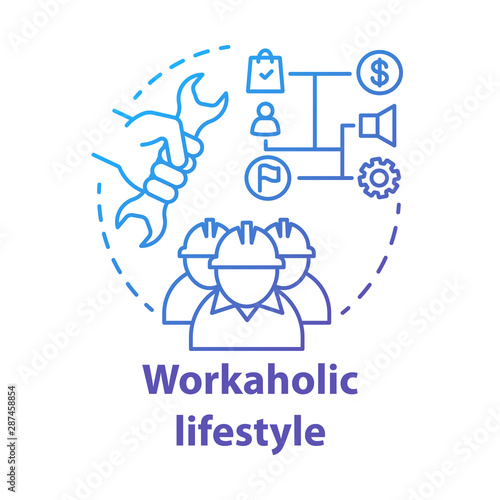 Workaholic lifestyle blue concept icon. Ergomaniac idea thin line illustration. Work addiction, obsessive disorder. Working overtime, behind schedule vector isolated outline drawing. Editable stroke