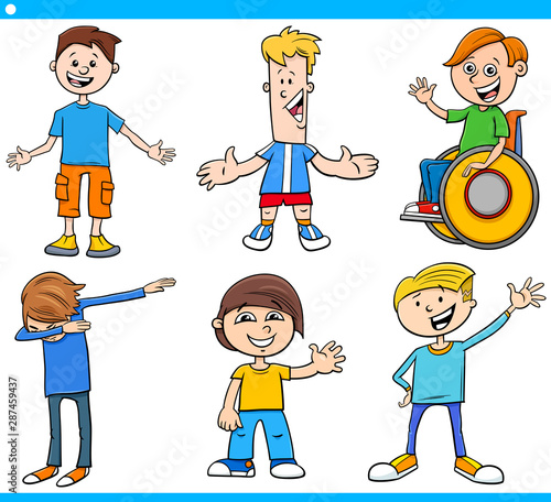 cartoon children and teens happy characters set