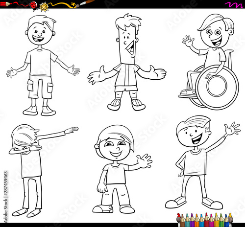 children or teenager characters set coloring book