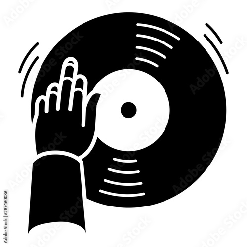 Dj hand vinyl disc icon. Simple illustration of dj hand vinyl disc vector icon for web design isolated on white background