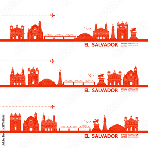 El Salvador travel destination grand vector illustration.