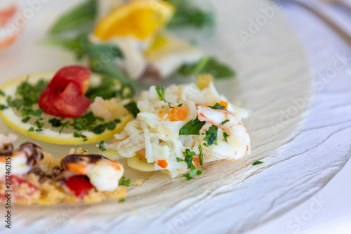 Elegant restaurant serving sea food and salad specialty