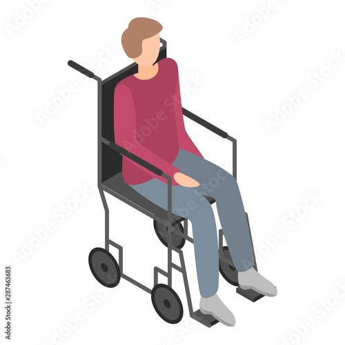 Boy in wheelchair icon. Isometric of boy in wheelchair vector icon for web design isolated on white background