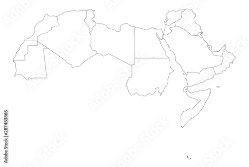 Arab World states political map. 22 arabic-speaking countries of the Arab League. Northern Africa and Middle East region. Vector illustration