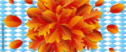 Oktoberfest design background. Oktoberfest blue background with leaves. Vector EPS 10