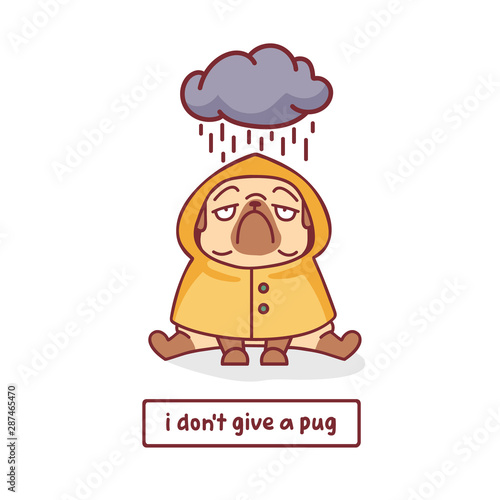 Tableau sur toile cartoon pug dog in yellow raincoat under the cloud character vector illustration