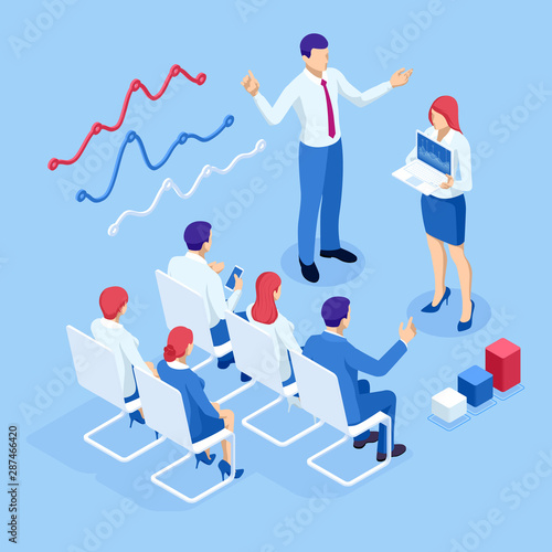Isometric Expert team for Data Analysis, Business Statistic, Management, Consulting, Marketing, Financial administration, Audit, business statement concept.