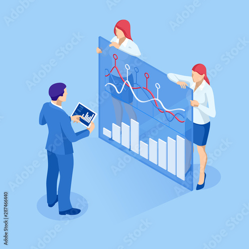 Isometric Expert team for Data Analysis, Business Statistic, Management, Consulting, Marketing, Financial administration, Audit, business statement concept.