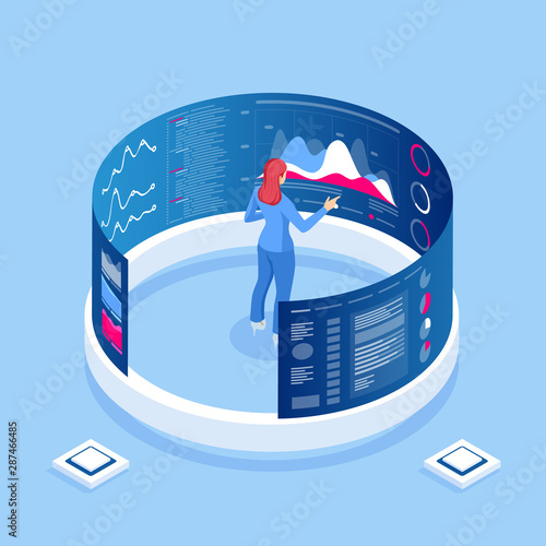 Isometric Expert team for Data Analysis, Business Statistic, Management, Consulting, Marketing, Financial administration, Audit, business statement concept.
