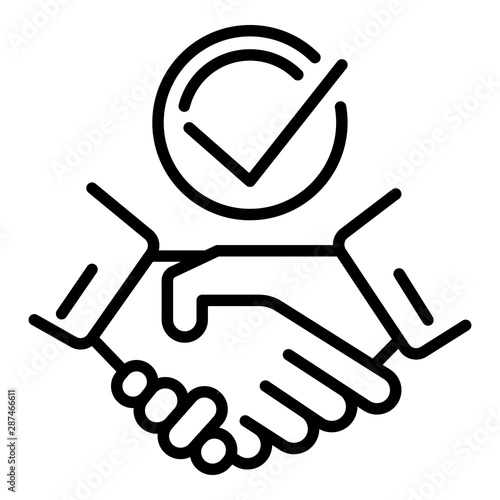 Handshake check icon. Outline handshake check vector icon for web design isolated on white background
