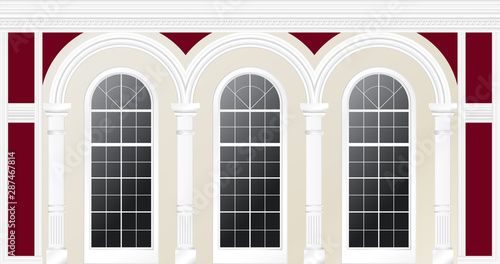 Beige cream classic palace interior wall with windows backround
