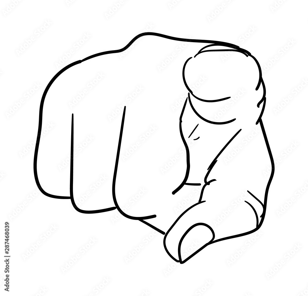 Hand points. Outline doodle vector illustration Hand points. Outline doodle vector illustration