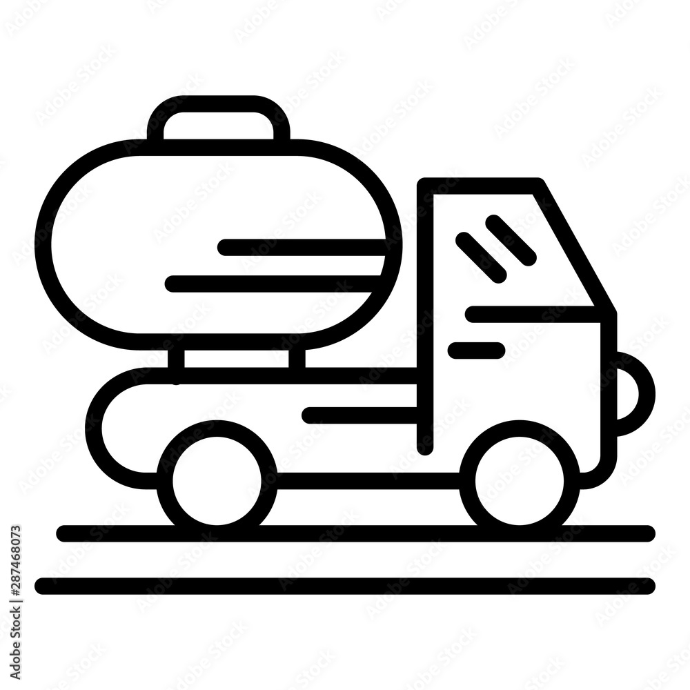 Truck with a barrel icon. Outline truck with a barrel vector icon for web design isolated on white background Truck with a barrel icon. Outline truck with a barrel vector icon for web design isolated on white background