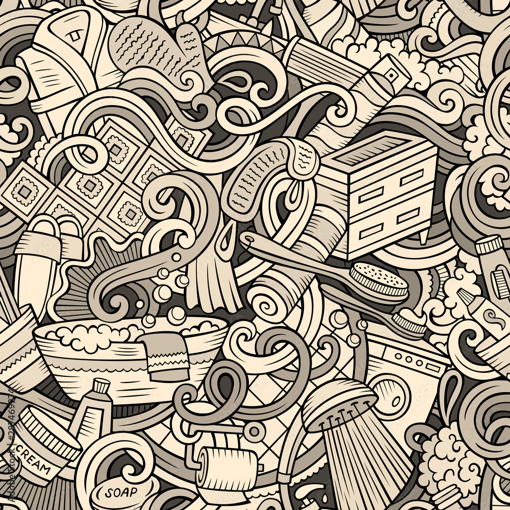 Cartoon cute doodles Bathroom seamless pattern