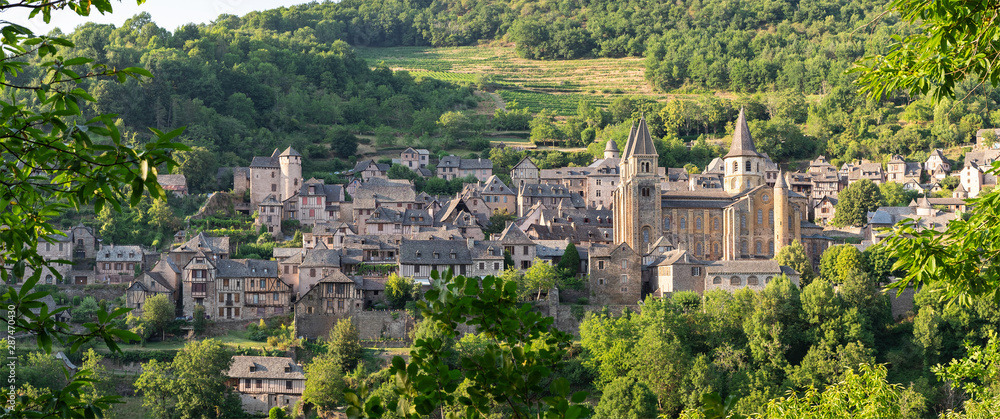 panoramic view of  Conques, France. Old medieval village.