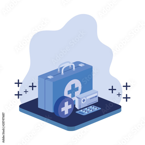 first aid kit on white background