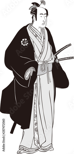 浮世絵　武士　その18　白黒	