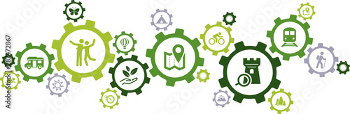 eco friendly tourism icon concept: slow travel, sustainable vacation – vector illustration