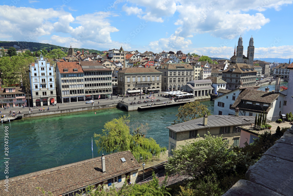 The Limmat river running through the historic section of Zurich, Switzerland. The Limmat river running through the historic section of Zurich, Switzerland.