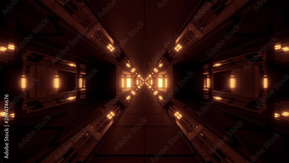 futuristic glowing scifi space tunnel corridor 3d illustration background wallpaper