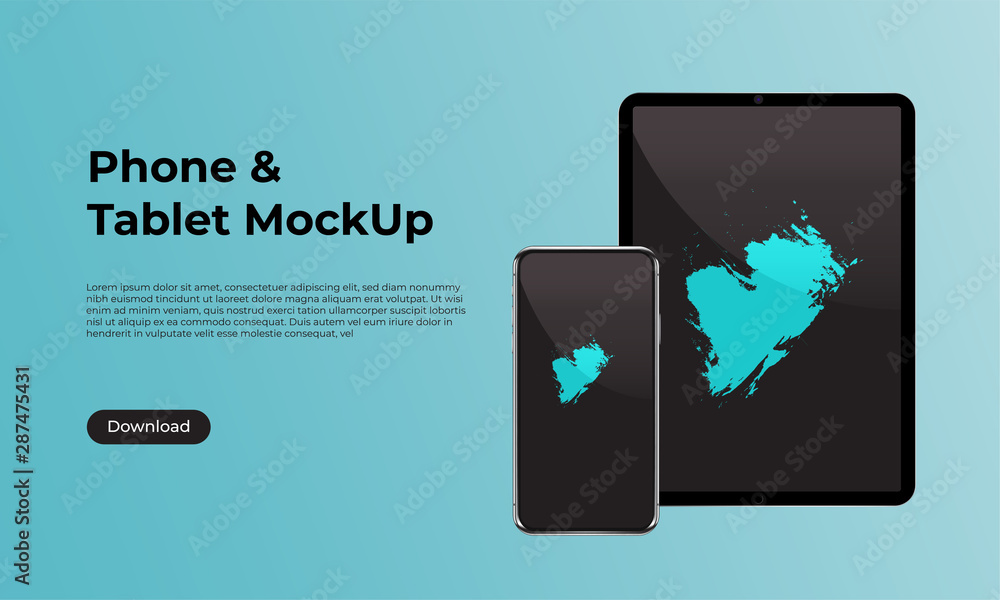 Realistic smartphone and tablet front view mock up. Website template for application user interface presentation and user experience.