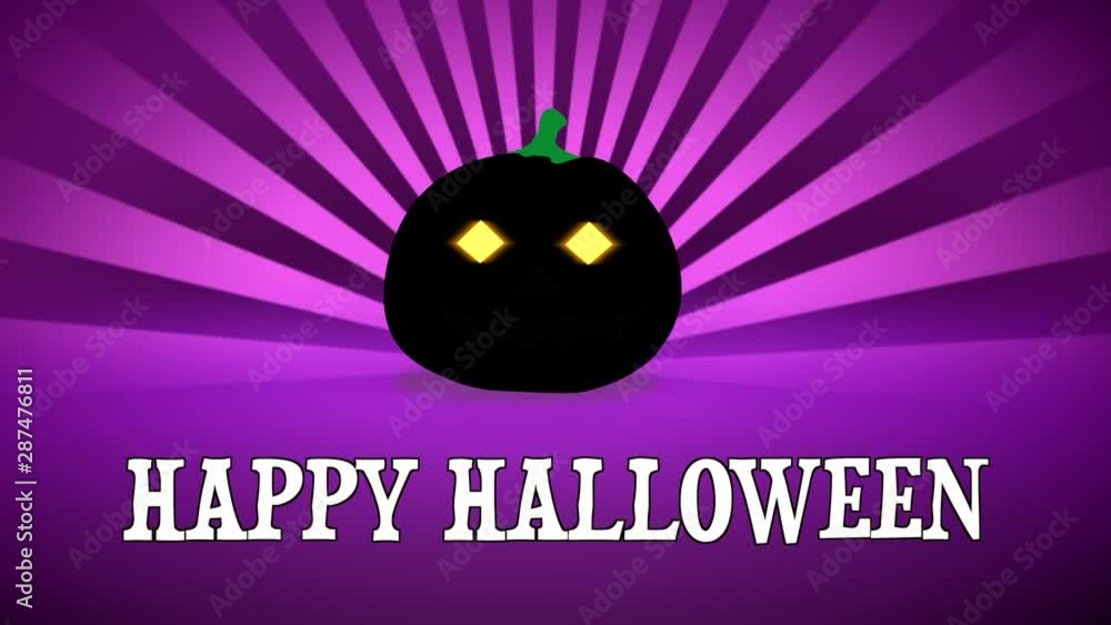 Happy Halloween colourful animated theme background, with jack-o-lantern moving up and down against purple sunburst background. Happy Halloween colourful animated theme background, with jack-o-lantern moving up and down against purple sunburst background.
