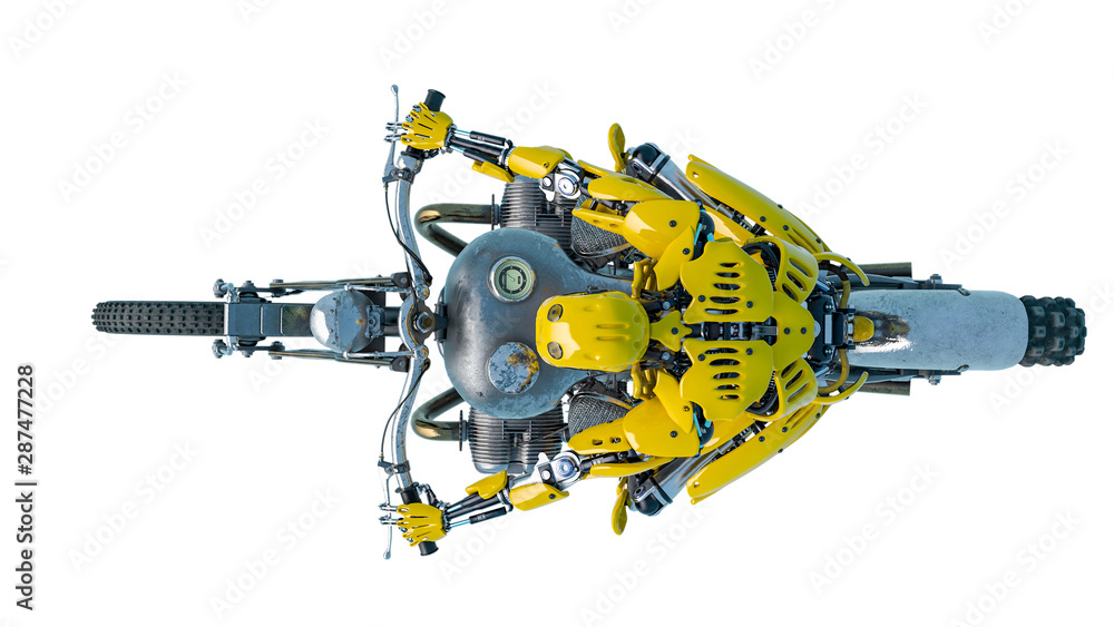 yellow bee android is riding a motorcycle top view yellow bee android is riding a motorcycle top view