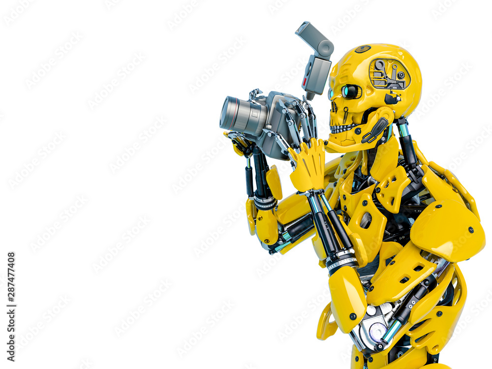 yellow bee android is takeing the picture with copy space yellow bee android is takeing the picture with copy space