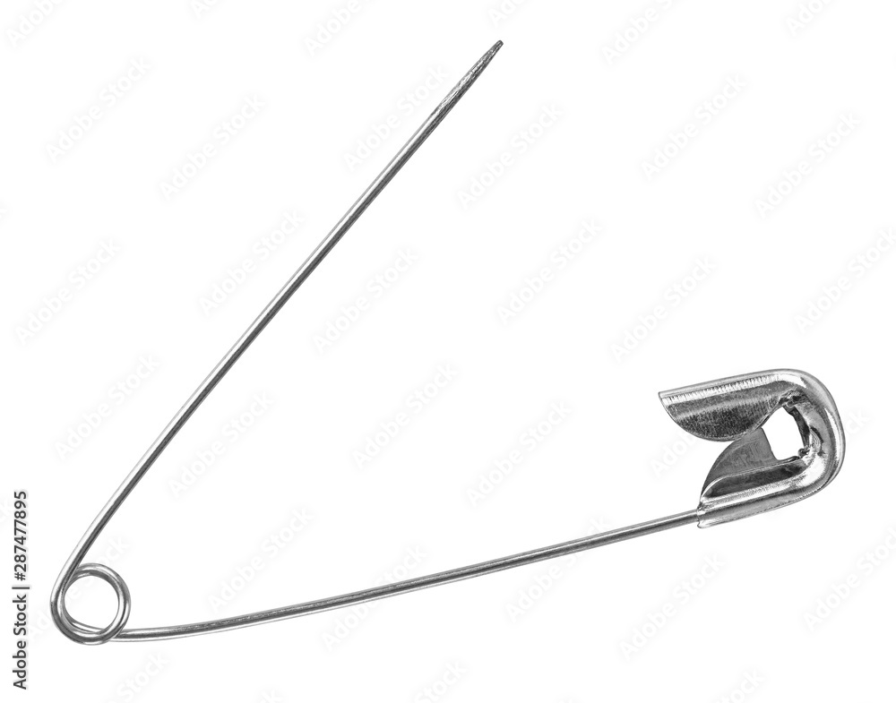 Open sewing safety pin isolated on a white background Open sewing safety pin isolated on a white background