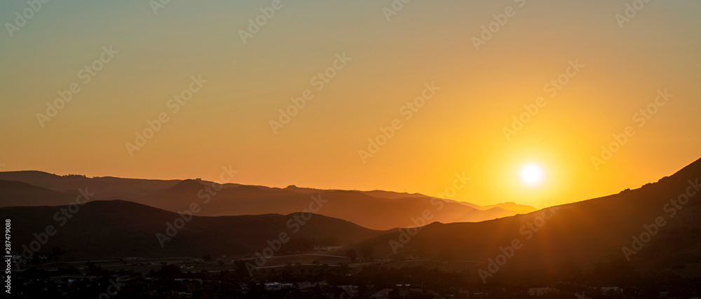 Panorama of Mountain, Setting Sun, evening