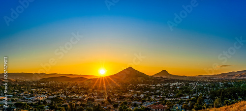 Sunset in the Mountains, City, Town, evening