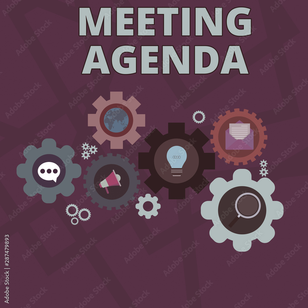Word writing text Meeting Agenda. Business photo showcasing An agenda sets clear expectations for what needs to a meeting Set of Global Online Social Networking Icons Inside Colorful Cog Wheel Gear Word writing text Meeting Agenda. Business photo showcasing An agenda sets clear expectations for what needs to a meeting Set of Global Online Social Networking Icons Inside Colorful Cog Wheel Gear