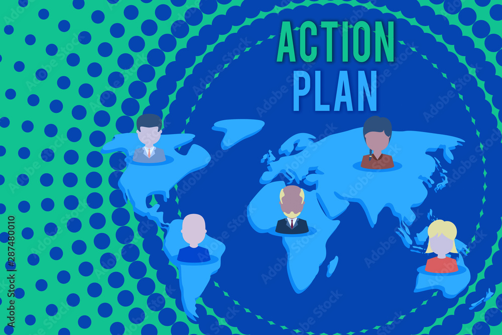 Word writing text Action Plan. Business photo showcasing detailed plan outlining actions needed to reach goals or vision Connection multiethnic persons all over world. Global business earth map Word writing text Action Plan. Business photo showcasing detailed plan outlining actions needed to reach goals or vision Connection multiethnic persons all over world. Global business earth map