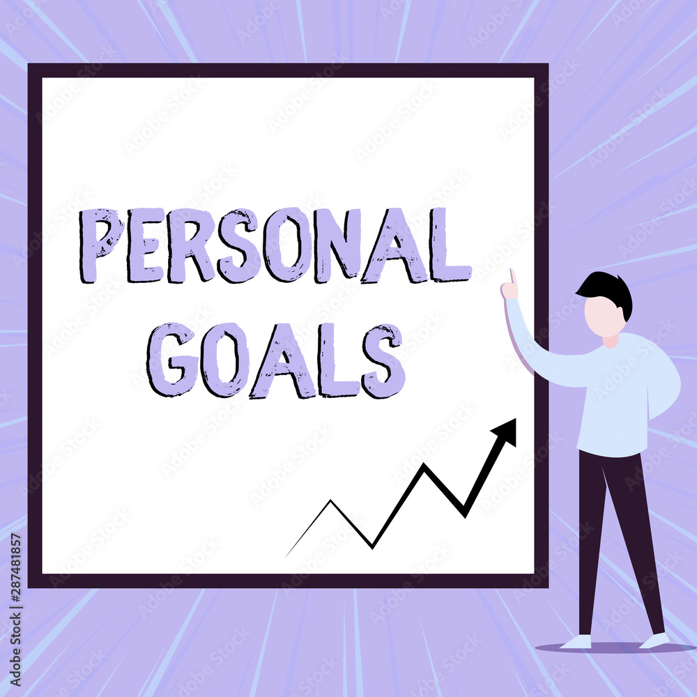 Word writing text Personal Goals. Business photo showcasing Target set by a demonstrating to influence his efforts Motivation View young man standing pointing up blank rectangle Geometric background Word writing text Personal Goals. Business photo showcasing Target set by a demonstrating to influence his efforts Motivation View young man standing pointing up blank rectangle Geometric background