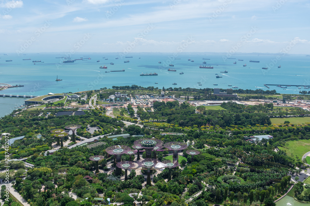 Bay Gardens in Singapore, view from above on high temperature days. January 2019