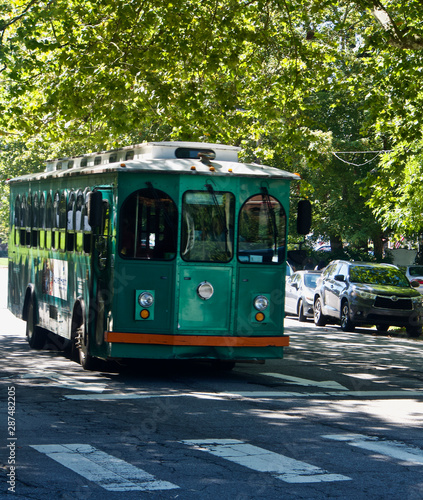 Green and Red Trolley in Hendersonville, North Carolina