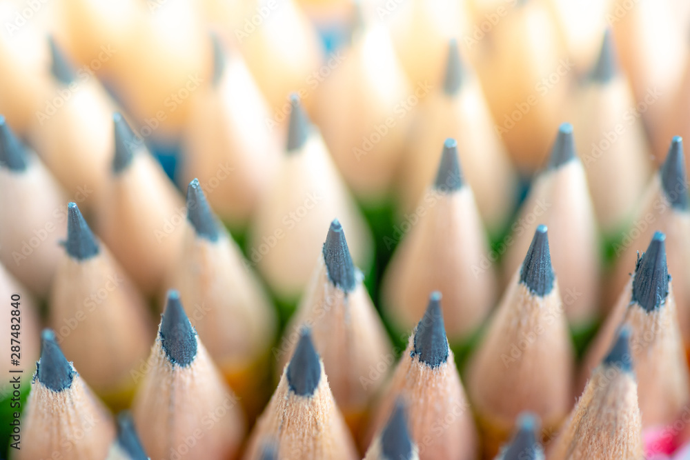 Close up front image of stacked pencils tip.shallow focus effect.. Close up front image of stacked pencils tip.shallow focus effect..