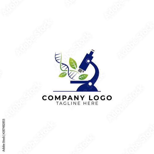 botanicals research with microscope logo vector icon ilustration, agricultural microscope, DNA research on leaf plants with a microscope