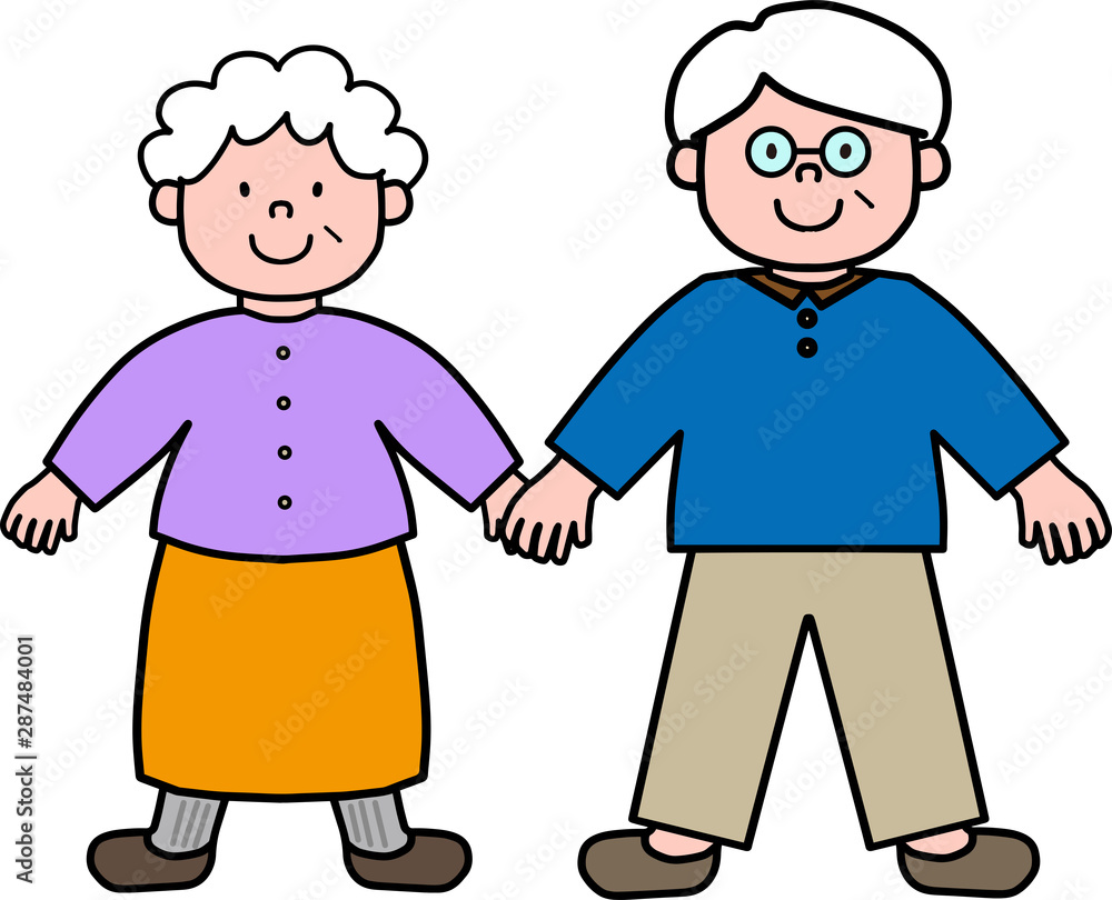 手をつなぐ老夫婦