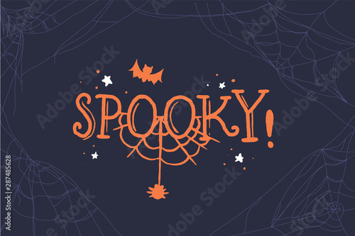Spooky lettering. Halloween party design element, text banner, vector. Vector template. Black background.