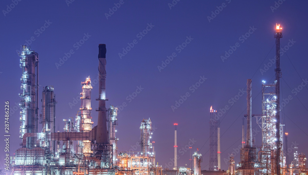 Industrial view oil and gas refinery,Detail of equipment oil pipeline steel at night background