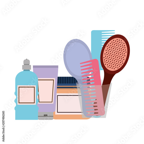 pet grooming set on white background