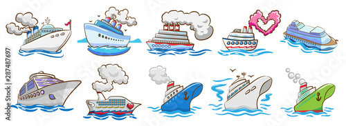 cruise ship vector set clipart