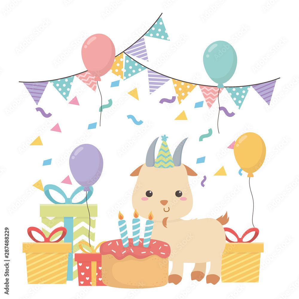Goat cartoon with happy birthday icon design Goat cartoon with happy birthday icon design