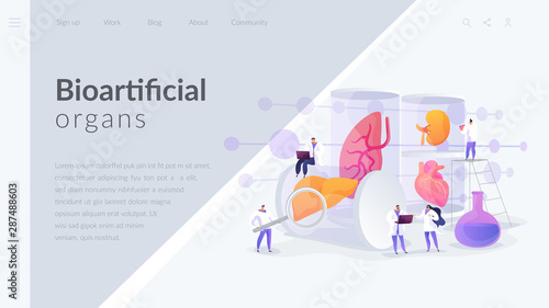 Growing body parts in science laboratory. Great scientific achievement, success Lab-Grown Organs, bioartificial organs, artificial organ concept. Website homepage header landing web page template.