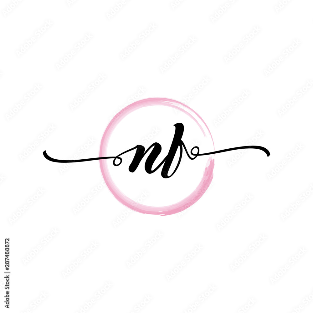 NF initial handwriting logo template. round logo in watercolor color with handwritten letters in the middle. Handwritten logos are used for, weddings, fashion, jewelry, boutiques and business NF initial handwriting logo template. round logo in watercolor color with handwritten letters in the middle. Handwritten logos are used for, weddings, fashion, jewelry, boutiques and business