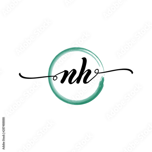 NH initial handwriting logo template. round logo in watercolor color with handwritten letters in the middle. Handwritten logos are used for, weddings, fashion, jewelry, boutiques and business photo