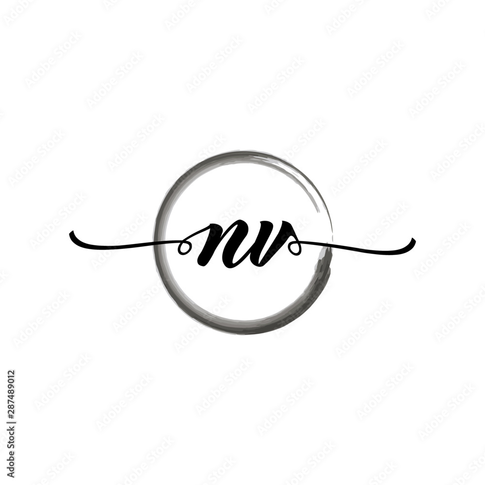 Obraz premium NV initial handwriting logo template. round logo in watercolor color with handwritten letters in the middle. Handwritten logos are used for, weddings, fashion, jewelry, boutiques and business